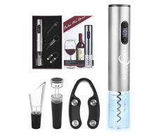 Hovinso Tire Bouchon Électrique, Ouvre Bouteille Automatique sans Fils avec Premium Accessoires en Coffret-Cadeau pour Vin, Champagne, Cidre, Mousseux etc. (argenté)