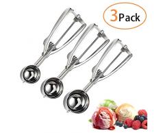 YUECHAO [3 pièces] Cuillère à crème glacée Acier Inoxydable Poli, 3 différente: Grand 6cm, Moyen 5cm, Petit 4cm, Cuillère à crème glacée avec déclencheur pour crème glacée, pâte à gâteau, Melon