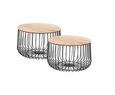 IDIMEX Lot de 2 Tables dappoint Padova Tables à café Tables Basses Rondes Bouts de canapé Design Vintage Industriel, Rangement Panier en métal avec Plateau Amovible en MDF décor Bois Naturel