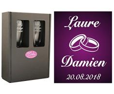 2 Flûtes à Champagne Gravées Modèle Alliances avec Boîte Cadeau - Cadeau de Mariage pour Les Mariés - Cadeau Repas de Mariage, Invité au vin dhonneur, Anniversaire de Mariage