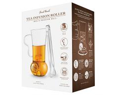 Final Touch Tea Infusion Roller | Glass Tea Mug tasse en verre et filtre en acier affiné Mug Ensemble infuseur de thé inclut la tasse 14oz 400ml, les pinces et les filtres de boule d'infusion