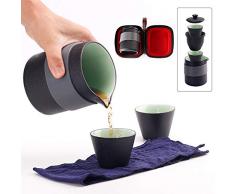 Louty Théière de Voyage en céramique théière Chinoise de Kung Fu, 1 Pot de 2 Tasses en Porcelaine avec Tasse à thé avec infuseur de thé