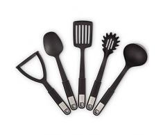 VonShef Jeu de 5 Ustensiles de Cuisine en Silicone — Spatule ajourée, cuillère, cuillère à spaghettis, presse-purée et louche