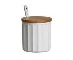 Sucrier en céramique avec cuillère à sucre et couvercle en bambou pour la maison et la cuisine, design élégant, blanc, 270 ml blanc