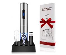 Flauno Tire Bouchon Électrique avec Socle de Recharge, Bouchons à Vide, Coupe-Papier, Verseur à Vin, Le Cadeau Parfait pour Les Amateurs de Vins