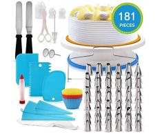 Plateau Tournant Gâteaux, 181Pcs Kit de Décoration de Gâteau, Plateau Tournant DIY Kit de Pâtisserie parfaits pour les débutants et les outils de préparation de gâteaux (181 pièces)