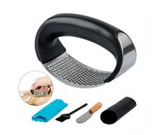 Senhai Presse-ail à bascule en acier inoxydable de qualité alimentaire avec éplucheur et brosse