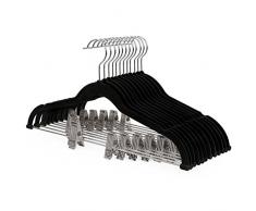 SONGMICS Cintres en velours, Lot de 12, avec Encoches et Pinces, Mince, Antiglisse, Peu encombrant, Crochet rotatif, pour Costumes, Chemises, Vestes, Manteaux, Longueur 42,5 cm, Noir CRF12B