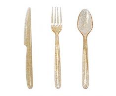 Lot de 120 couverts jetables en plastique doré, 40 fourchettes dorées, 40 cuillères dorées, 40 couteaux dorés 120 Gold Glitter Plastic Cutlery Set Doré pailleté