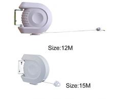 Rétractable Bobine Lavage Ligne, 12/15M Support Mural Résistant Vêtements Séchoir Extensible Bobine Séchoir Intérieur et Extérieur - 15m