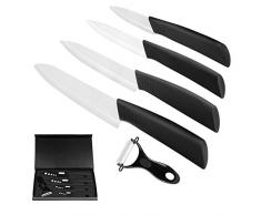 Ballery Couteaux en céramique, Set 5 Couteaux de Cuisine céramique, (6 Couteau Chef, 5 Couteau Utilitaire, 4 Couteau à Fruits, 3 Couteau à éplucher), avec Éplucheur pour Fruit et Légume - Blanc