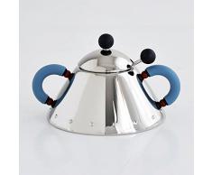 Alessi 9097 Sucrier avec Petite Cuiller en Acier Inoxydable 18/10 Brillant, Poignées en Pa, Bleu Clair et Pommeau en Pa, Noir