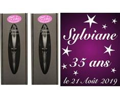 2 Flûtes à Champagne Gravées - Age personnalisable + Prénom - Modèle Anniversaire Etoiles avec 2 boites cadeaux - Cadeau danniversaire personnalisé – Verre gravé – Coupe de Champagne personnalisée