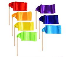 7 Pièces Ruban de Danse Ruban Bâton Rubans de Gymnastique Streamers de Danse Ruban Twirling avec Baguette en Bois, 7 Couleurs