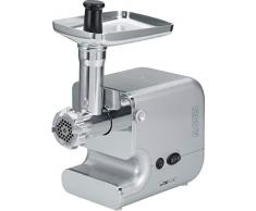Clatronic FW 3506 Hachoir à Viande avec Manche en métal, Plateau de Remplissage, Escargot, 3 disques perforés en Acier Inoxydable, Fonction Marche arrière, 1200 W, métal, Argent