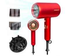 Sumgott Sèche-cheveux Professionnel Ionique 2300W Sèche-cheveux à Diffuseur Rouge Avec 2 Buses de Modélisation et 1 diffuseur, 3 Réglages de Température, Bouton dair Chaud et Froid Indépendant