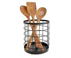 iDesign boite de rangement pour ustensiles de cuisine sur le plan de travail, range couverts rond en métal, bac à couverts, noir mat