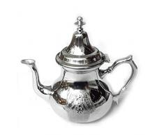 Théière marocaine Fatima - Argent - Hauteur : 19 cm - Fait à la main - Théière marocaine en laiton, argent et ziselé