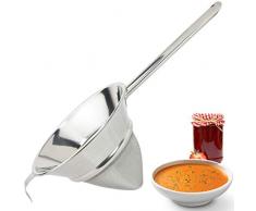 Grand tamis conique/passoire professionnel - Poignée arrondie robuste de 24 cm, maille fine en acier inoxydable. Utilisez ce Bouillon/Chinois pour faire des soupes, confitures et bouillons soyeux.
