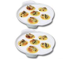 TAMUME 6 Trous Plat dEscargot en Céramique et Porcelaine Blanche Plaque dEscargot avec Poignée Facile à Tenir (2 pc)