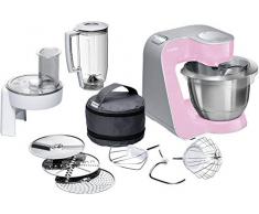 Bosch MUM58K20 Robot culinaire CreationLine (1000 W, 3, 9 l, bol à mélanger en acier inoxydable, déchiqueteur continu, accessoire de mixeur), rose argenté (rose)