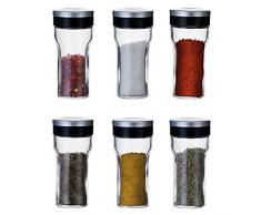 KitchenGet - Ensemble de Bocaux à Épices - 6 Pots à Èpice en Verre - Chaque Pot contient 80 ml