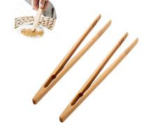 2x Toruiwa Pince à Toasts Pince à Pain Grillé Pince de Cuisine en Bambou pour Grille-Pains Baguettes 18cm