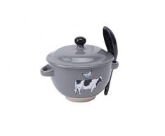 GB05122 Ensemble de bols à soupe et cuillère en céramique Gris avec boîte cadeau