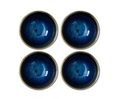 Happyyami 4pcs Bols en Céramique Trempette Style Japonais Sauce Plat Sushi Bols de Trempage Apéritif Assiettes Coupe du Vin pour Thé vin Saké Eau Café (Bleu)