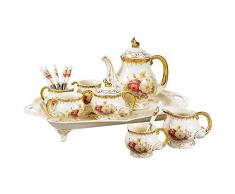 Panbado Service à Café Thé Porcelaine Ivoire Set 12pcs Style Anglais Vintage Fleuri Royal-1 Théière, 4 Tasse, 1 Sucrier, 1 Pot à Lait, 1 Plateau, 4 Cuillère pour 4 Personnes -CS4-01