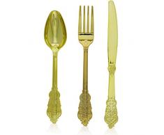 Blue Panda Couverts en plastique de style ancien: comprend des cuillères, des fourchettes et des couteaux en plastique (24 de chaque) Pack de 72 Or