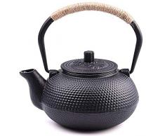 SUSTEAS Théière japonaise en fonte avec infuseur et poignée isolante, Fonte, Noir , 650ml