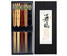Dokpav 5 Pairs 23 cm Baguette Chinoise Baguettes Japonaises Sushi Baguette en Bois Naturel réutilisables avec Coffret Cadeau
