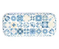 Les Jardins de la Comtesse - Petit Plateau rectangulaire en Mélamine Pure Bleu/Beige - Plat Long de Présentation du Service de Table Lisbonne - Collection Vaisselle MelARTmine - 37,5 cm