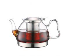 TOYO HOFU Théière en verre transparent avec infuseur Résistant à la chaleur cuisinière à gaz/cuisinière à induction sûr Amovible Infuseur en acier inoxydable 1100ml/39oz