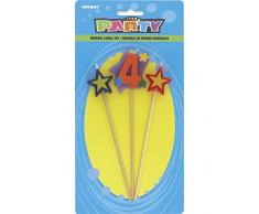 Unique Party - 34044 - Lot de 3 Bougies dAnniversaire de Numéro 4 - Étoilées
