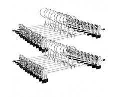 SONGMICS Cintres de Pantalon en métal pour Jupes, Jupe avec Clips Chromé 31 x 10,5 cm Crochet rotatif CRI003-20