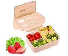 KATELUO Boîtes Bento Lunch Box-400 ML de Sécurité Leakproof Boîtes à Lunch 3 Compartiments, avec Une Cuillère et Une Fourchette, au Micro-Ondes Réfrigérateur Lave Vaisselle Sécurité (Kaki)