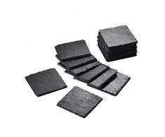 MALACASA, Série Nature.Slate, Lot de 16pcs Dessous de Verre Ardoise Assiette sous Verre Plateau à Fromage Planche à Dessert Carré 10.8 * 10cm