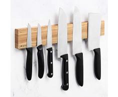 Porte Couteaux Magnétique Acier Inox Support magnétique pour Couteaux Porte-Couteaux Barre à Couteaux aimantée Forte adhérence et montage facile(04-Grain de bois)