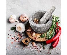 Tera Mortier et Pilon en Marbre Granit en Pierre Massif 10 cm de diamètre pour épices Cuisine, Gris
