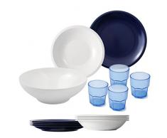 CARTAFFINI - Agile - Set Vaisselle de Camping en mélamine - 14 pièces - Couleurs : Blanc/Bleu - 25 cm