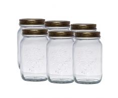 Bormioli Lot de 6 bocaux à confiture avec couvercles dorés Capacité 1 l - Bocaux rétro pour la conservation d’épices ou d’aliments comme par exemple des confitures maison