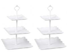 Candora - Présentoir à gâteaux carrés à 3 niveaux de Présentoir pour serveur de restauration - En céramique dimitation plastique - Lot de 2