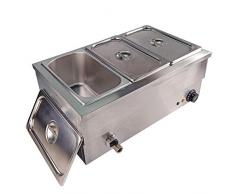 TAIMIKO Bain Marie électrique en Acier Inoxydable 220-240V 1500W 3 bacs avec Robinet de vidange Contrôle de la température CE