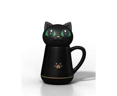 Tasse à Café avec Couvercle en Silicone Souple et Mignon en Forme du Chat Pétrissable et Compressible Cadeaux Créatifs Convenable pour Bureau et Maison Tasse 350ML/12OZ (Noir)