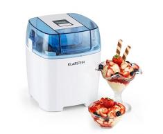 Klarstein Creamberry Machine à glace 4 en 1 (pour glaces, frozen yoghurts, milkshakes ou stockage de boissons fraiches, bac isotherme 1,5L, préparation en 20min) - blanc