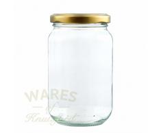 Wares of Knutsford Lot de 100 x 370ml Bocaux en Verre pour Confiture, Pots pour Confiture avec couvercles dor. Parfait pour Les confitures, Marmalade, Miel et Chutney.