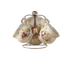 ufengke-ts 4 Pièces Européen Royale Ivoire Porcelaine Service À Thé Vintage avec Plateau À Thé, Motifs de Roses Rouge et Blanc et Placage dor Service À Café,pour Mariage et Maison