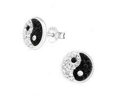 Laimons Bijou pour femme boucles doreilles pour femme élément plat/rond yin yang zircone argent sterling 925